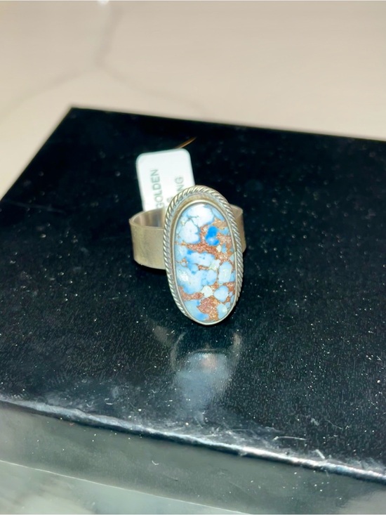 Navajo Jewelry - Amos Jake Navajo Sterling Silver Golden Hills Genuine Turquoise Ring